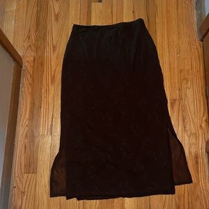 Vintage Embroidered Floral Midi Slitted Skirt